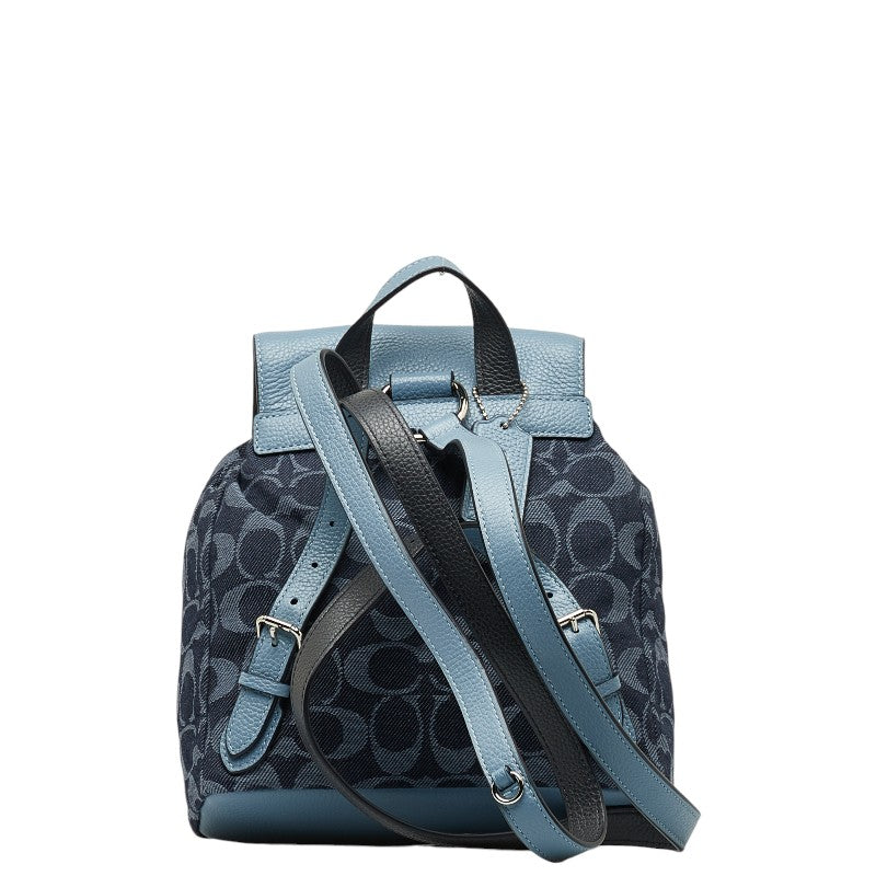 Coach  Logo Silver  Billy Rucksack Backpack F25893 Blue Canvas Leather  Coach