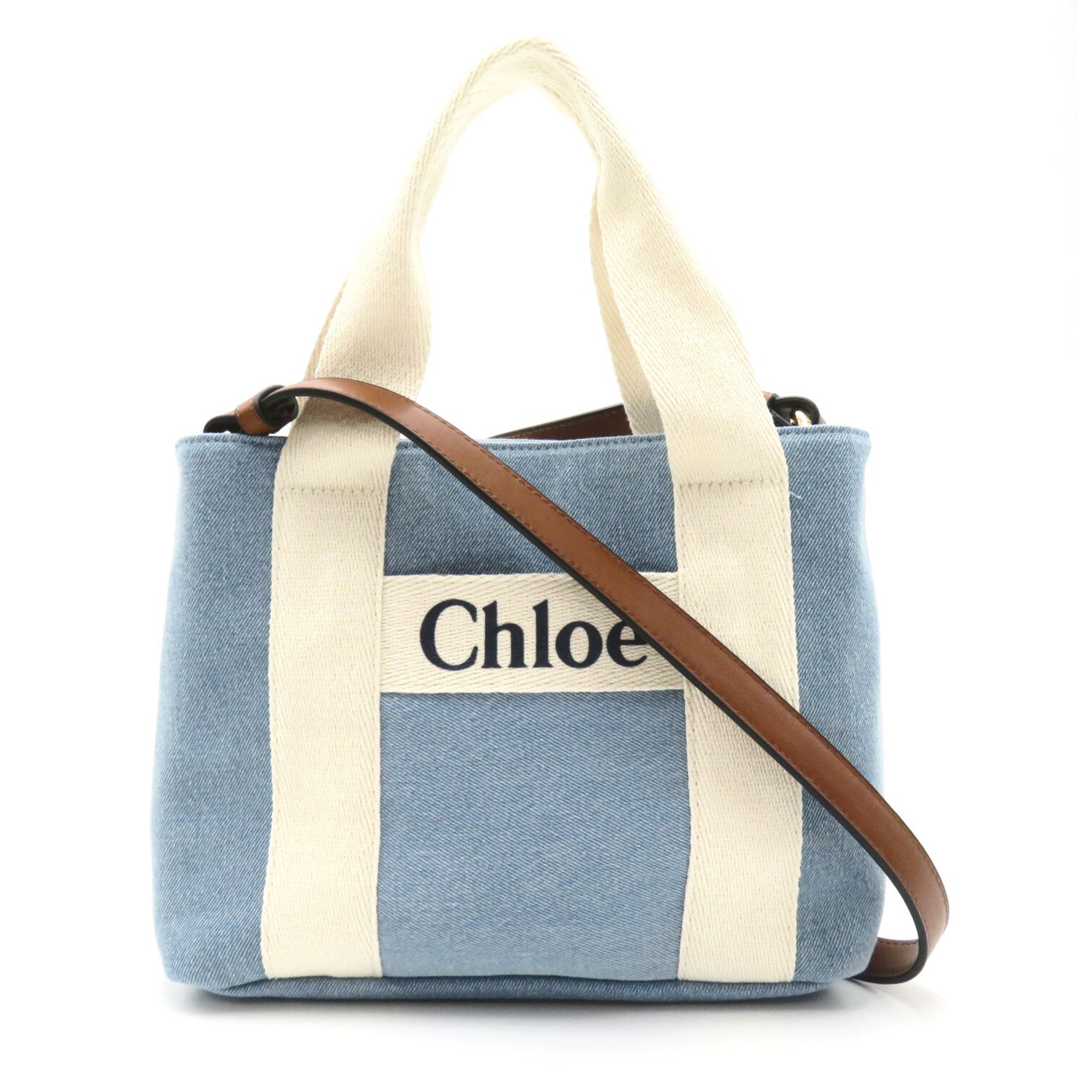 Chloe Kids 2w Shoulder Bag 2way Shoulder Bag Denim Cotton  Blue / Ivory / Strip Brown C20046Z10