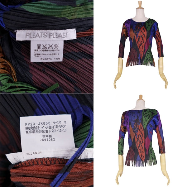 Issey Miyake Pleated T-SHIRT FRINGE PRITS TOPS LADY 3 (L equivalent) MULTICOLOR FLIGHTER