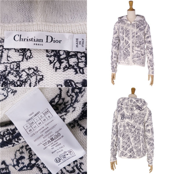 CHRISTIAN DIOR Nitted PARKER 2023 FOODY CARDIGAN CASIMIA 100% TOTAL LOGO TOPS LADY I44 (equivalent to XL) WHITE/BLACK