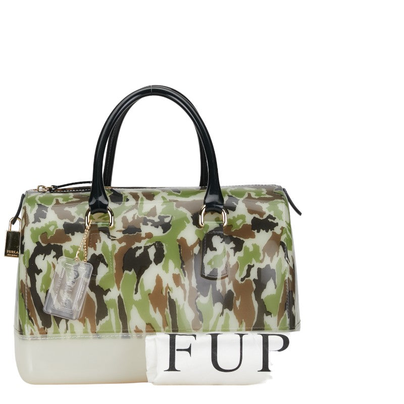 Flora Candy Camoufl Handbag Mini Boston Bag White Brown Black Multicolor Vinyl PVC  Furla 【Handbag】 Ginseng