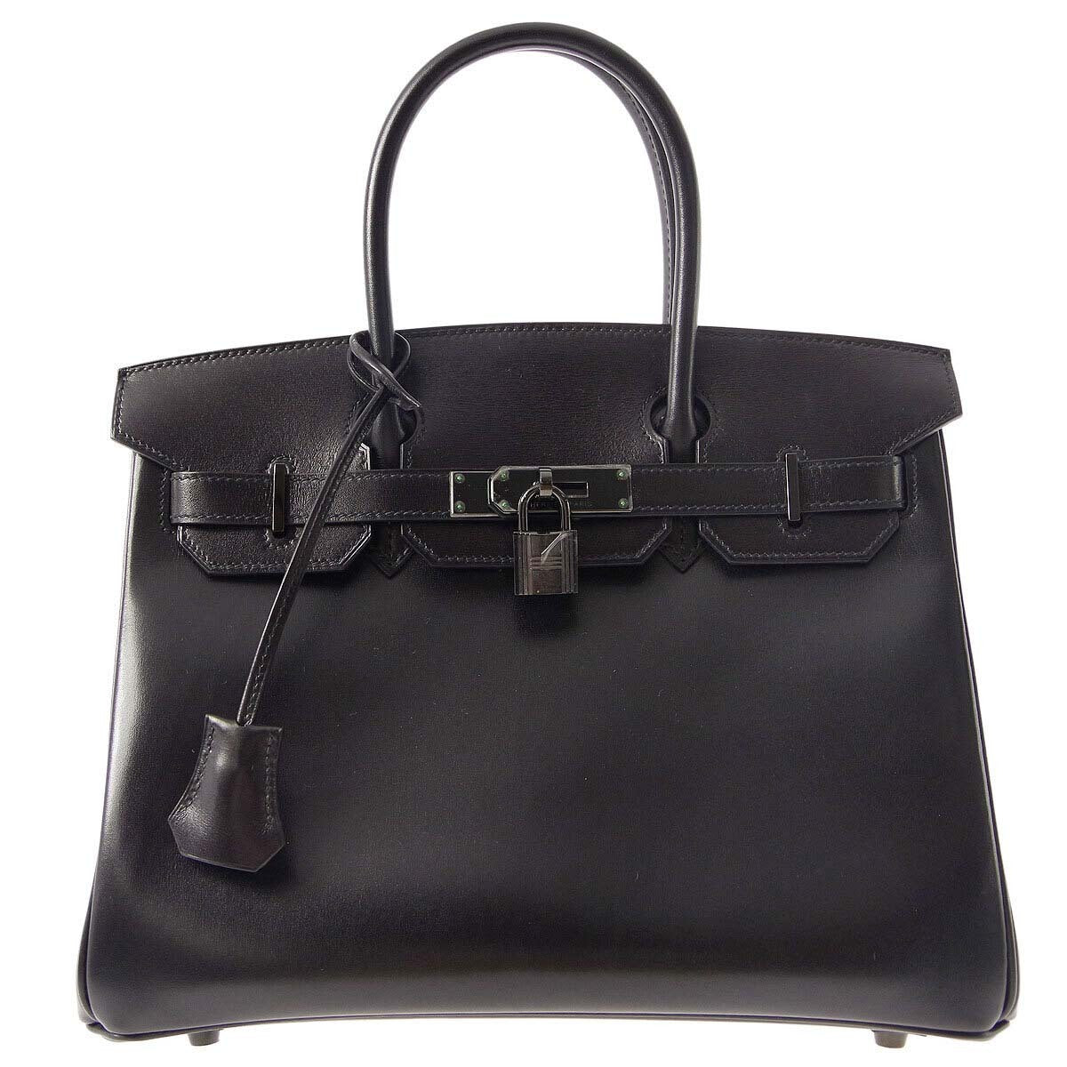 Hermes * So Black Box Calf Birkin 30 Handbag