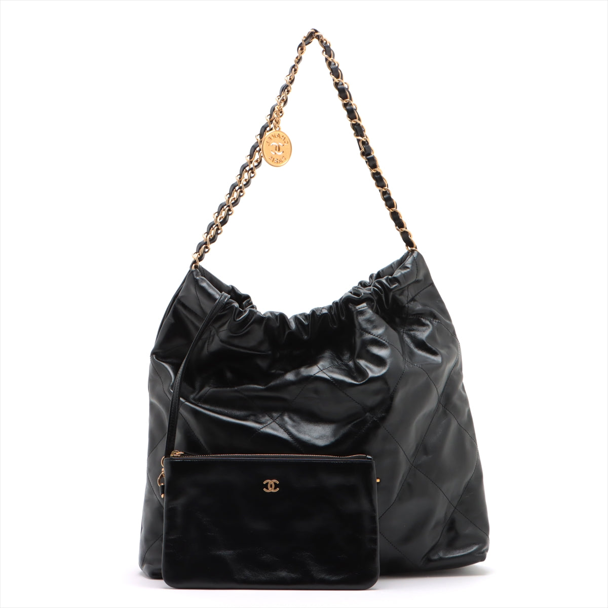 Chanel 22 Leather Chain Shoulder Bag Black G  AS3261