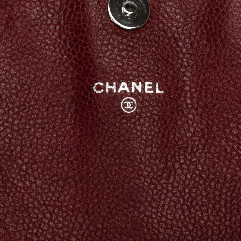 Chanel Coco Half Moon Chain Shoulder Bag Wine Red Silver Caviar S  CHANEL