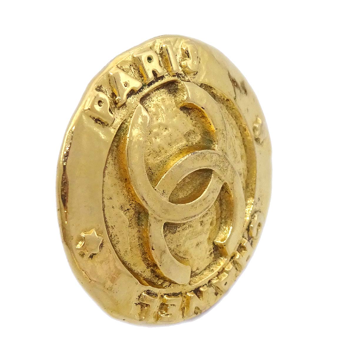 Chanel 紐扣耳環 金色夾式 2853/28