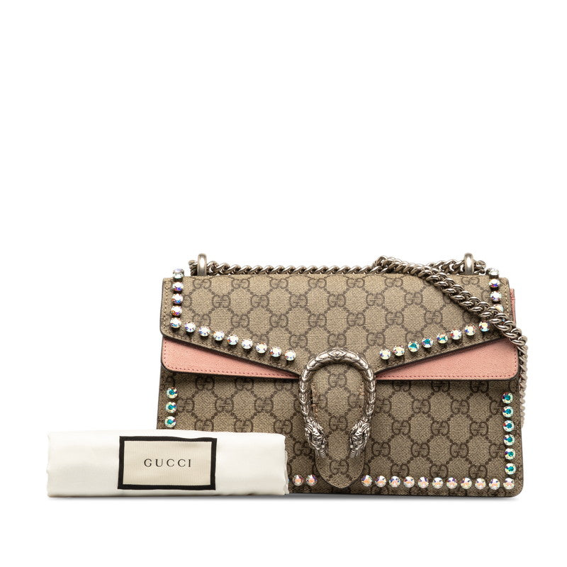 Gucci GG Spring Vision Dionysos Chain Shoulder Bag 400249 Beige Pink PVC Suede  Gucci