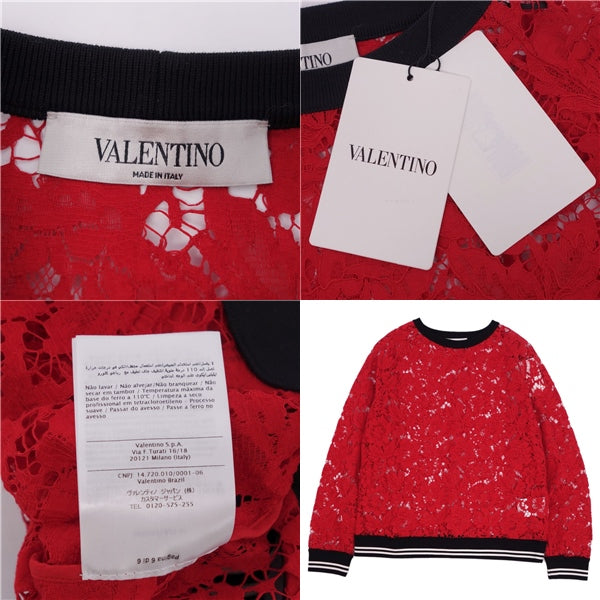 Valentino Blues Flower Race Tops Long Sleeve  M Red