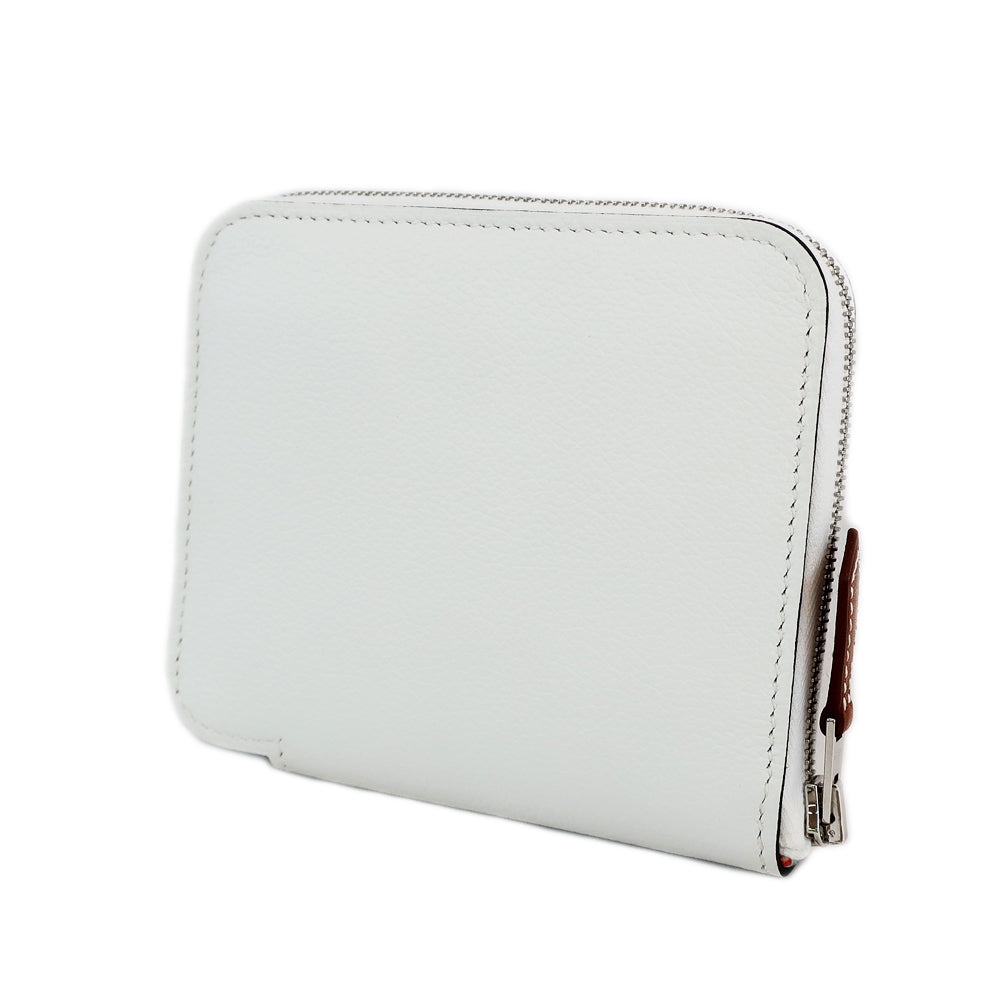 Hermes Azap Compact Silk Coin Case New White   Silver  Wild B  Manufactured around 2023 Wallet Unused  High Quality Wood