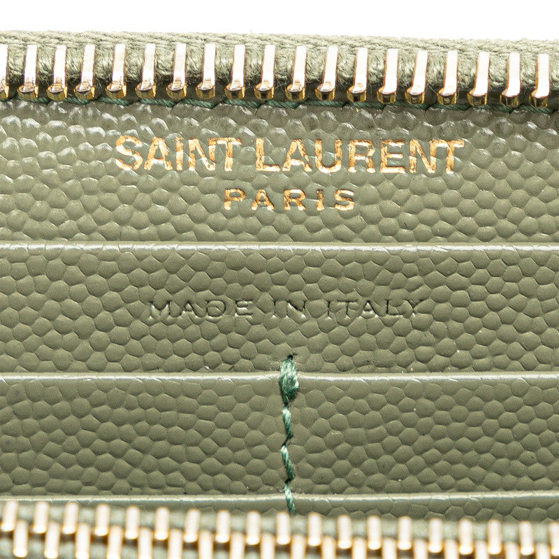 Saint Laurent YSL Logo tening Round Long Wallet 358094 Kerky Olive Leather  Saint Laurent