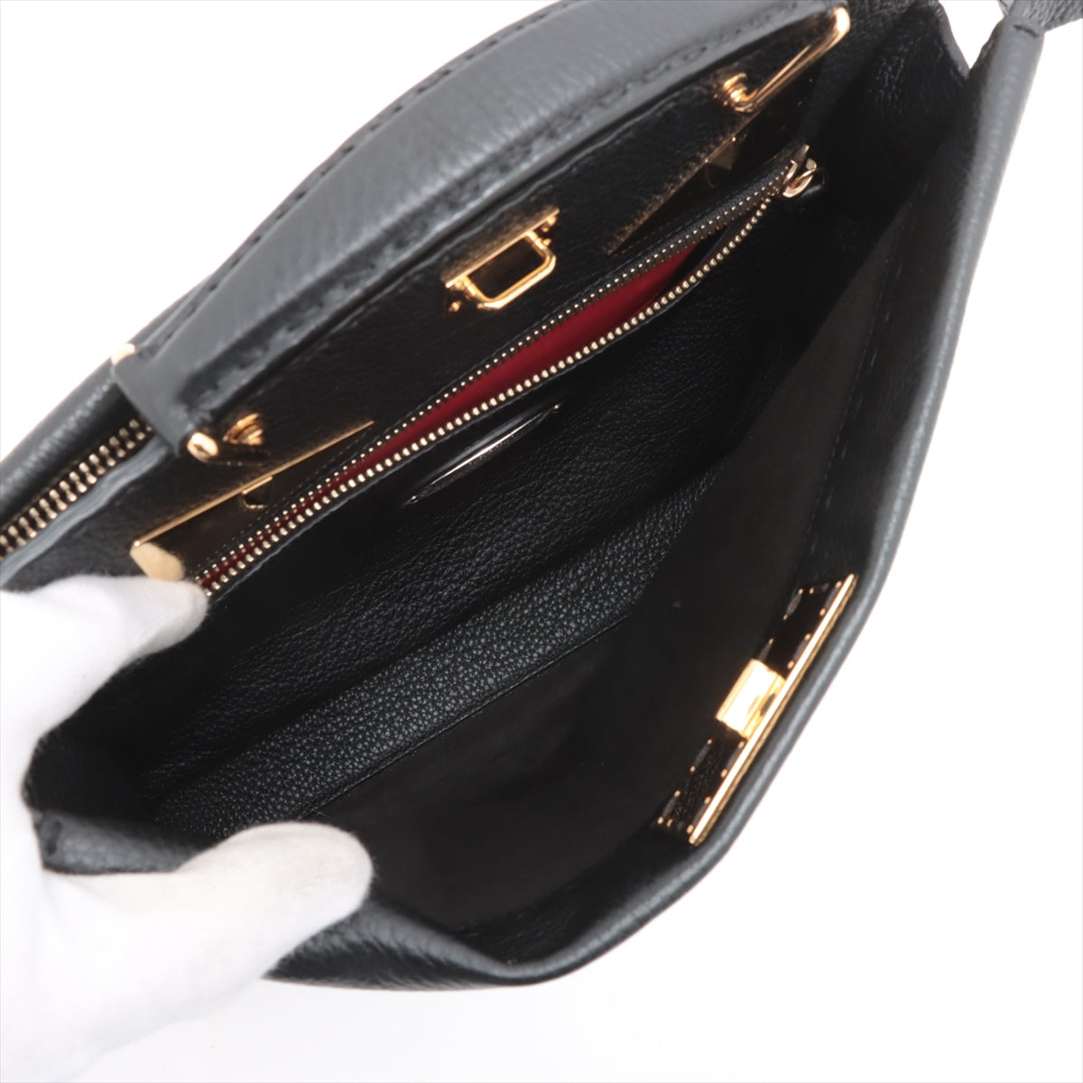 Fendi Seleria Pica Boufit Leather 2WAY Business Bag Black 7VA406