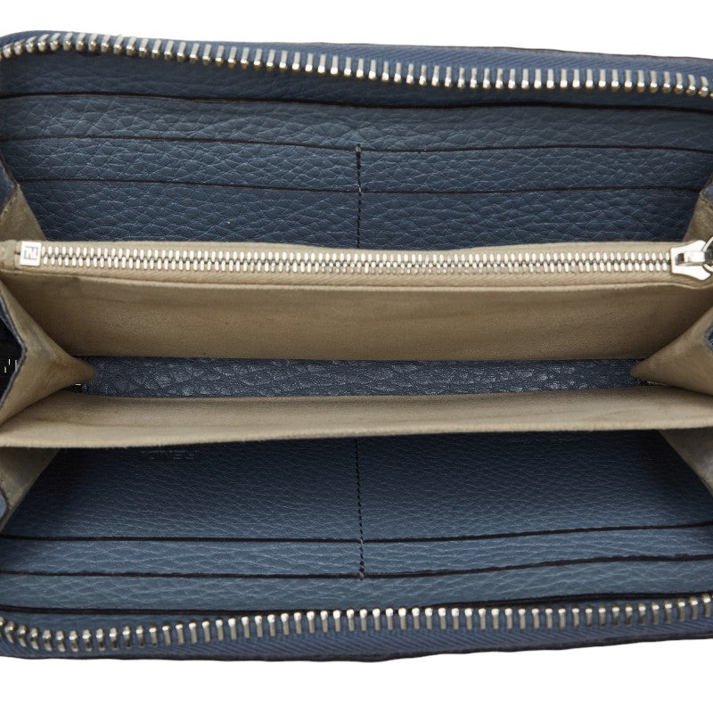 Fendi Celeria Round Long Wallet 8M0374 Blue Grey Leather  Fendi
