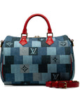 Louis Vuitton Monogram Denim Speedyy Bandouliere 30 Square Patchwork Handbag Shoulder Bag 2WAY M45041 Blue Red Denim Leather  Louis Vuitton