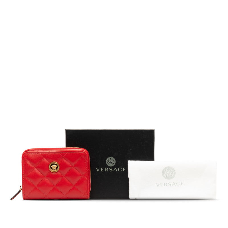 Versace Double Folded Wallet Compact Wallet Red Gold Leather  Versace