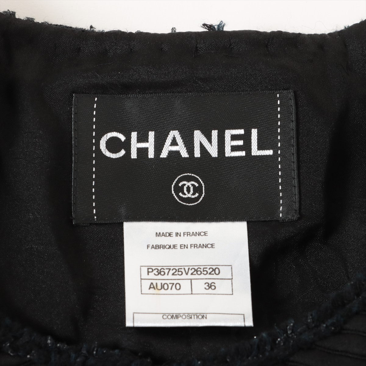 Chanel Coconut Button P36 Wool x Nylon Setup 36/38  Black Twid