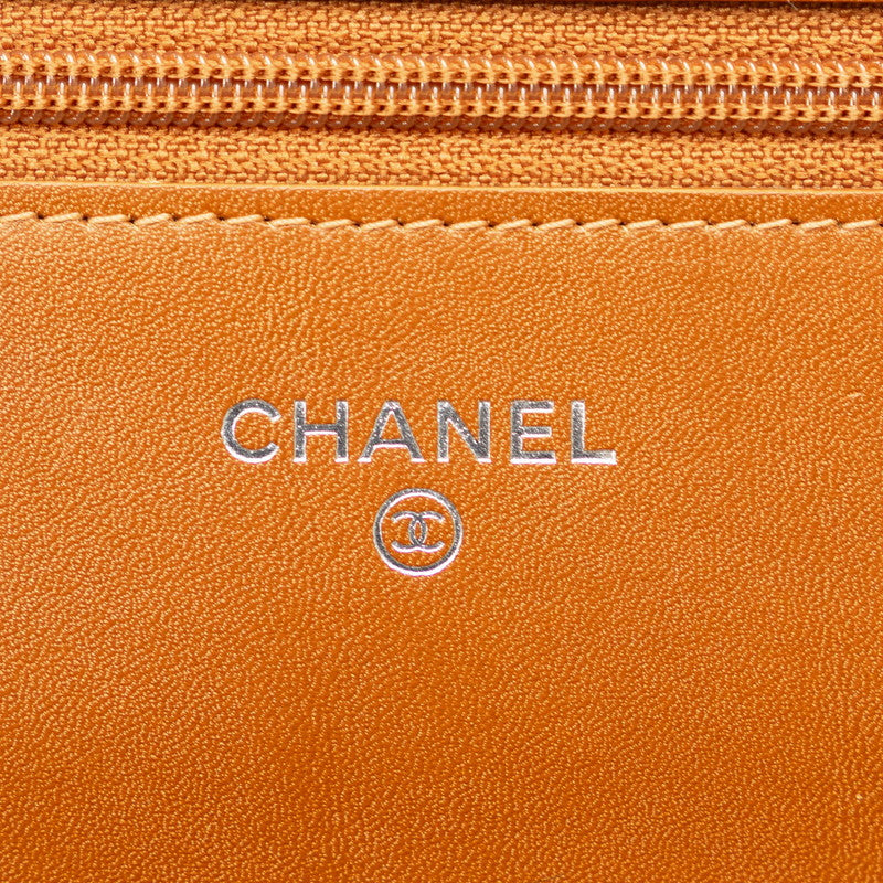 Chanel Coco Chain Wallet Shoulder Bag Orange Silver Caviar S  CHANEL