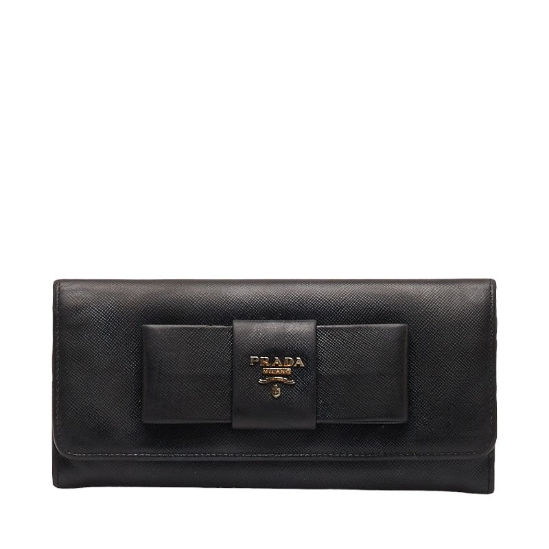 Prada Ribbon Saffiano Long Wallet L- Black Leather  Prada