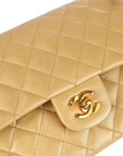 Chanel 1994-1996 Beige Lambskin Medium Classic Double Flap Shoulder Bag