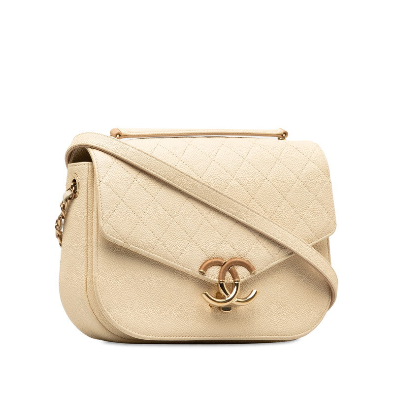 Chanel Matrases Coco Shoulder Bag White Brown Matt Caviar S  Chanel