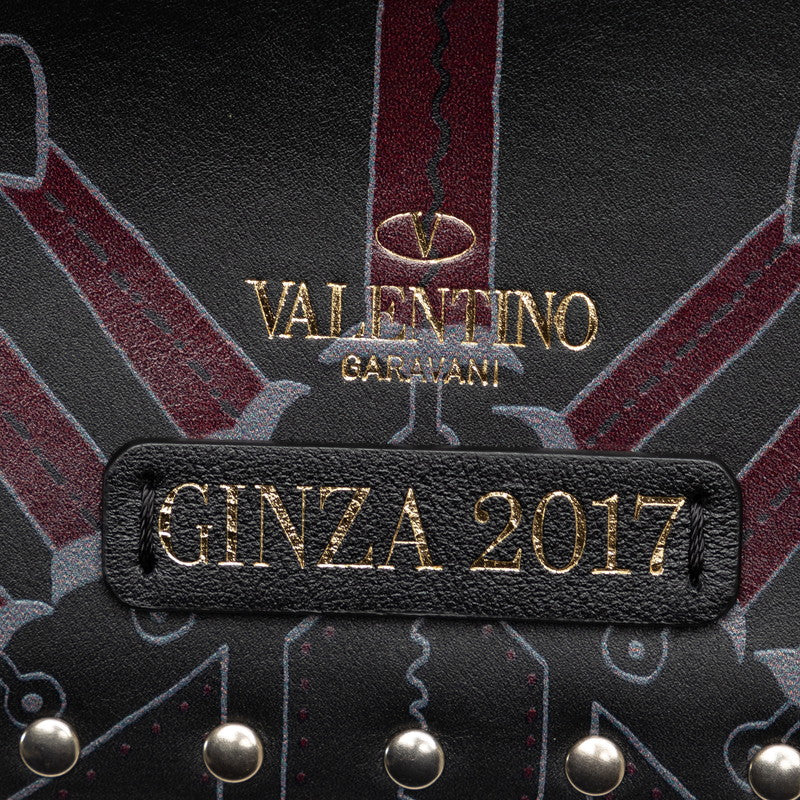 Valentino Stads Heart GINZA2017 雙肩包 黑色葡萄酒紅色皮革 Valentino