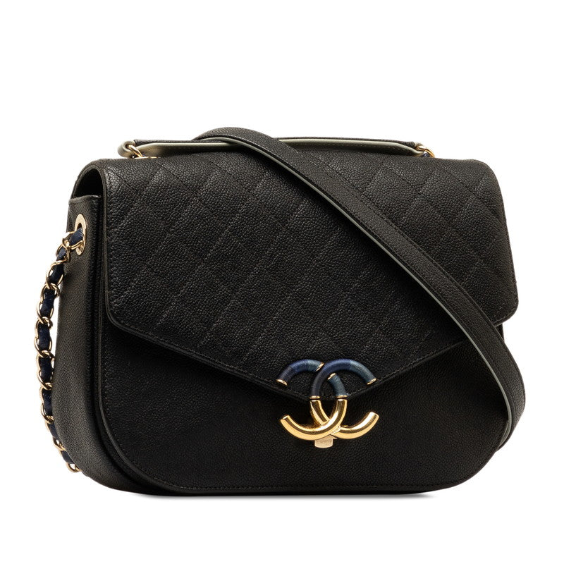 Chanel Matras Chain Coco Mark Shoulder Bag A93659 Black Blue Matt Caviar S  CHANEL