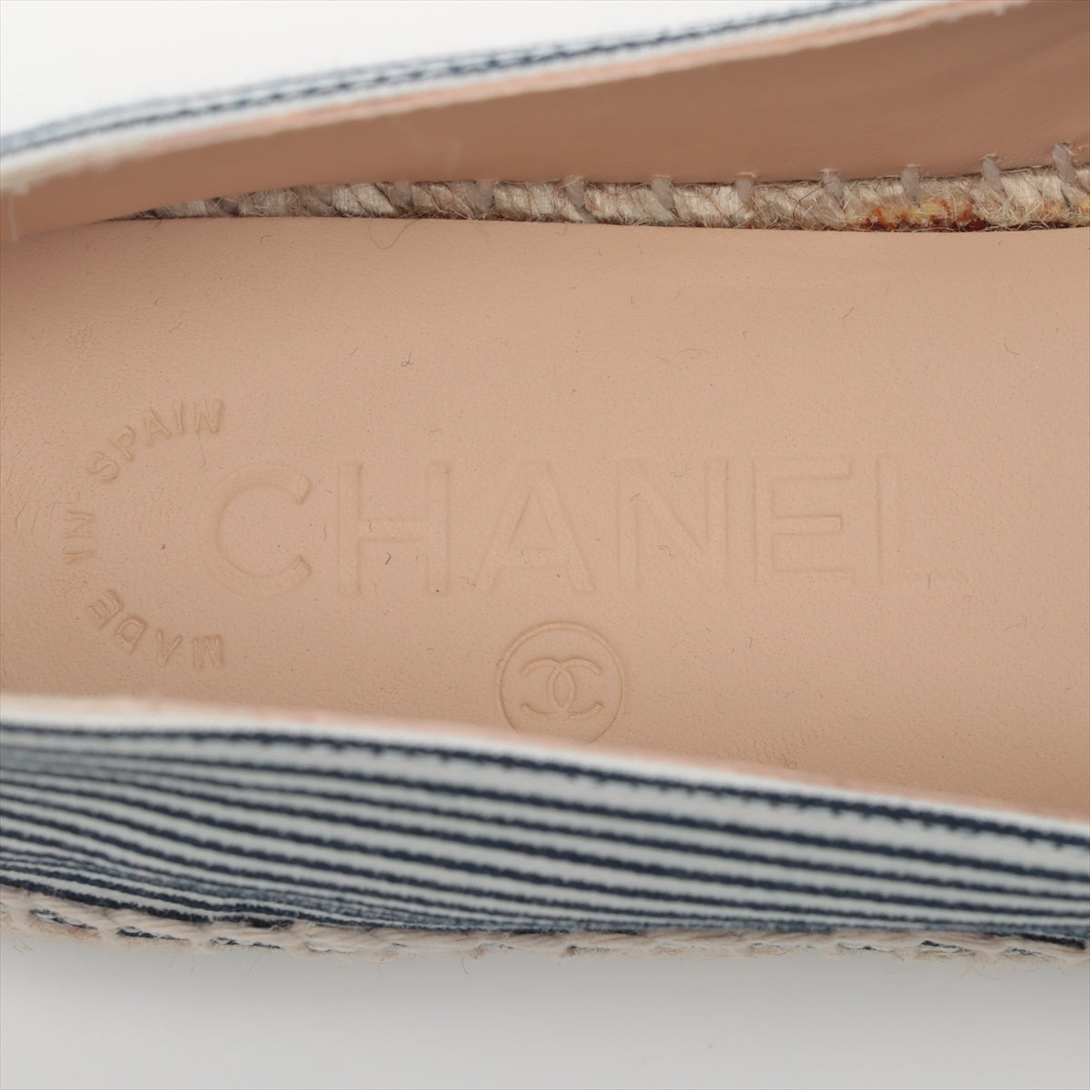 Chanel Coco Leather X Fabric Espadrille 35  Navy X White G29762 Stripe  Bag
