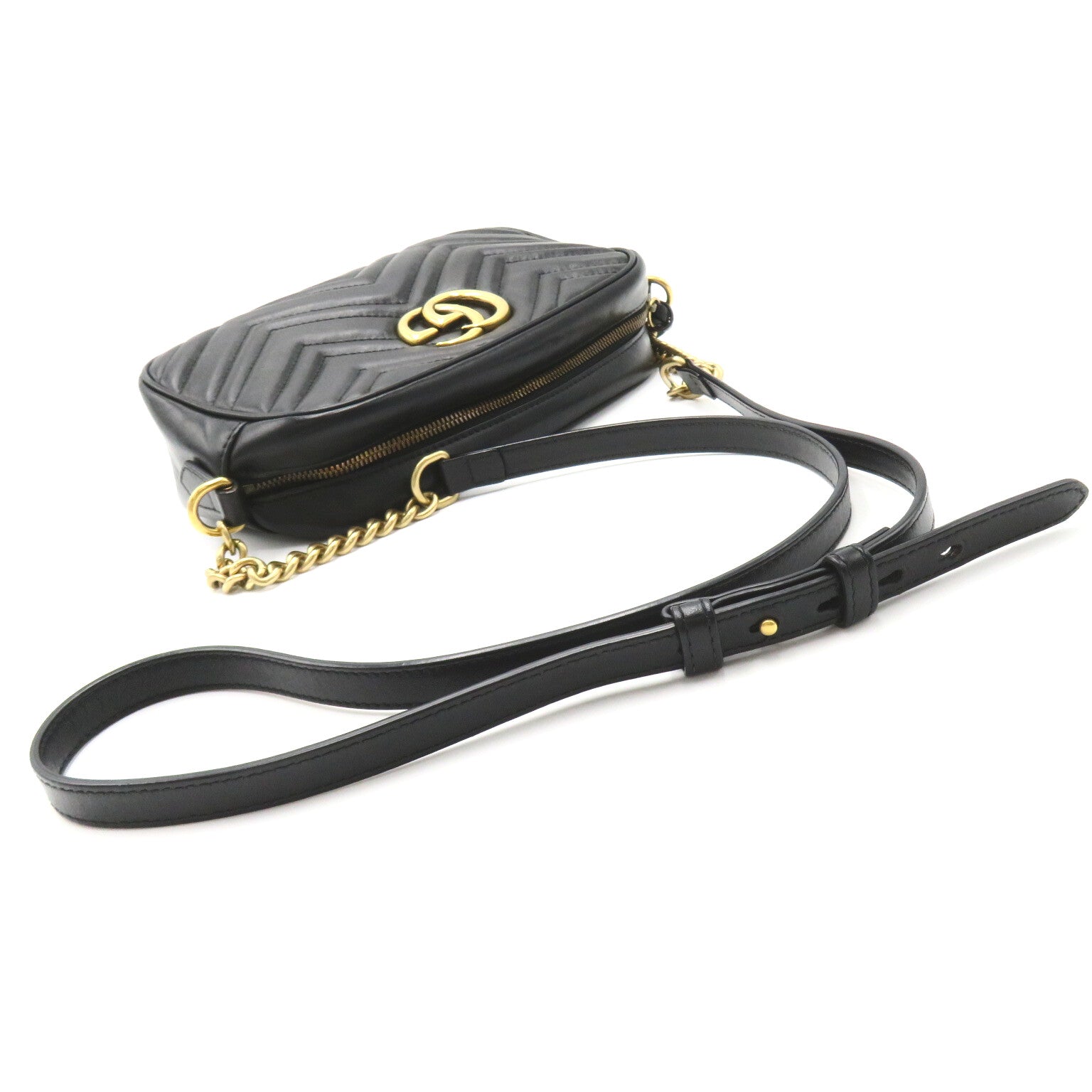 Gucci GG Marmont Kilting Smool Chain Shoulder Bag  Black 447632