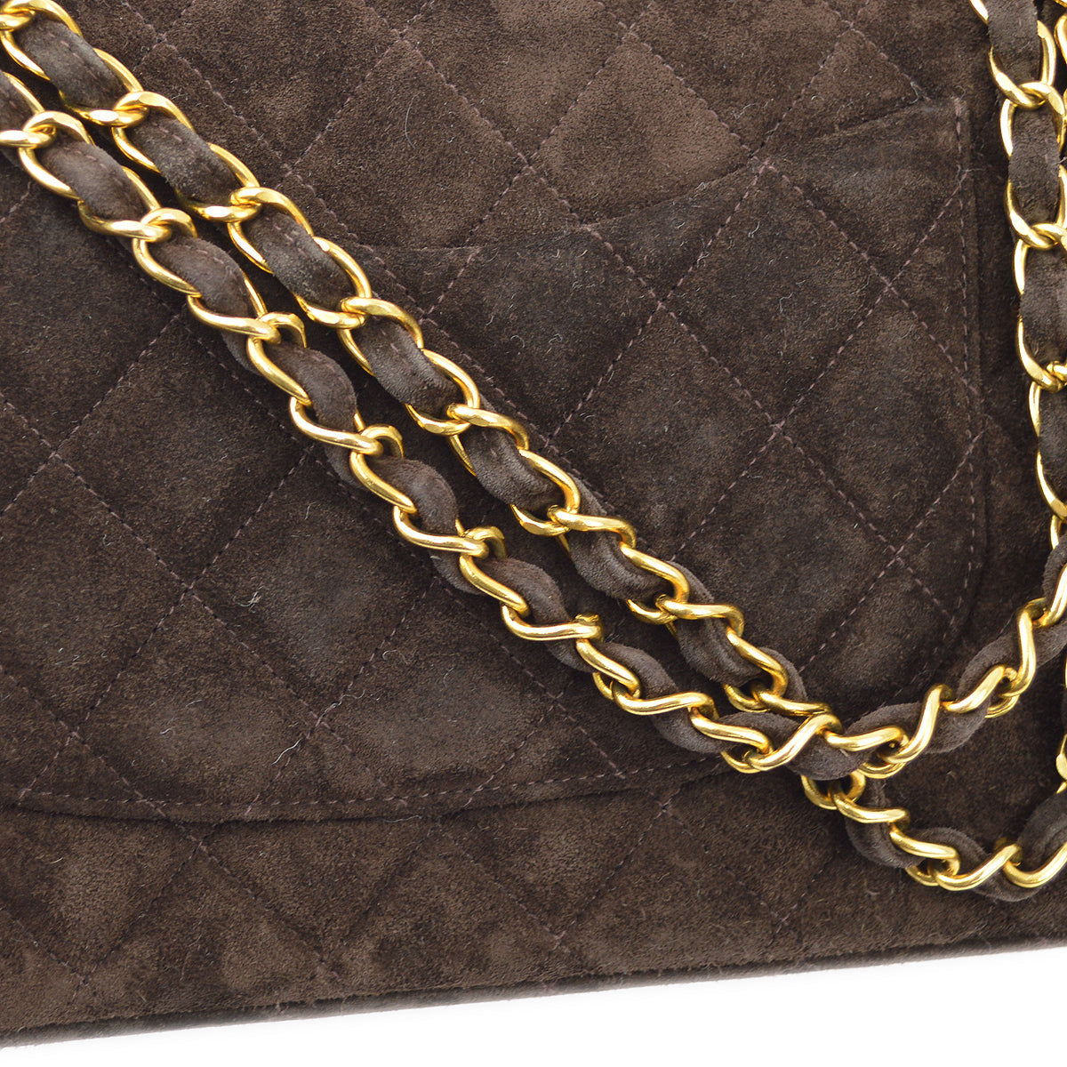 Chanel Brown Suede Medium Classic Double Flap Shoulder Bag
