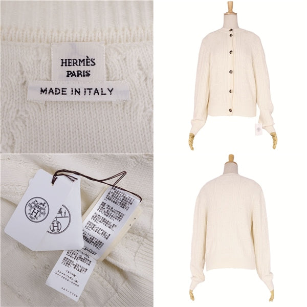 Hermes Nitted CARDIGAN 22AW Long Sleeve Overshirt Wool Cashmere Tops  34 (S equivalent) Ivory  NIT