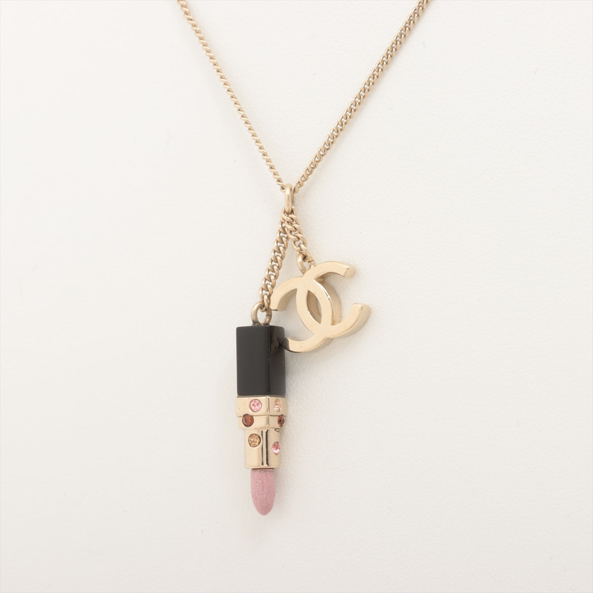 Chanel Coco 08A Necklace GP  Linestone G × Pink Lip Rose Motif