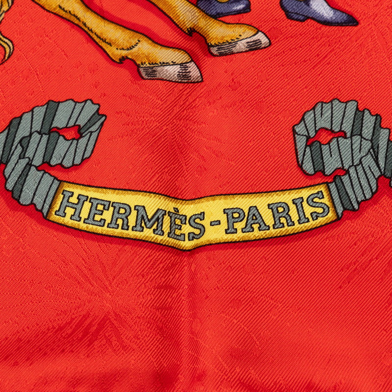 Hermes Carré 90 LES FETES DU ROI SOLEIL Celebration  the King of the Sun SCalf Red G Multicolor Silk  Hermes
