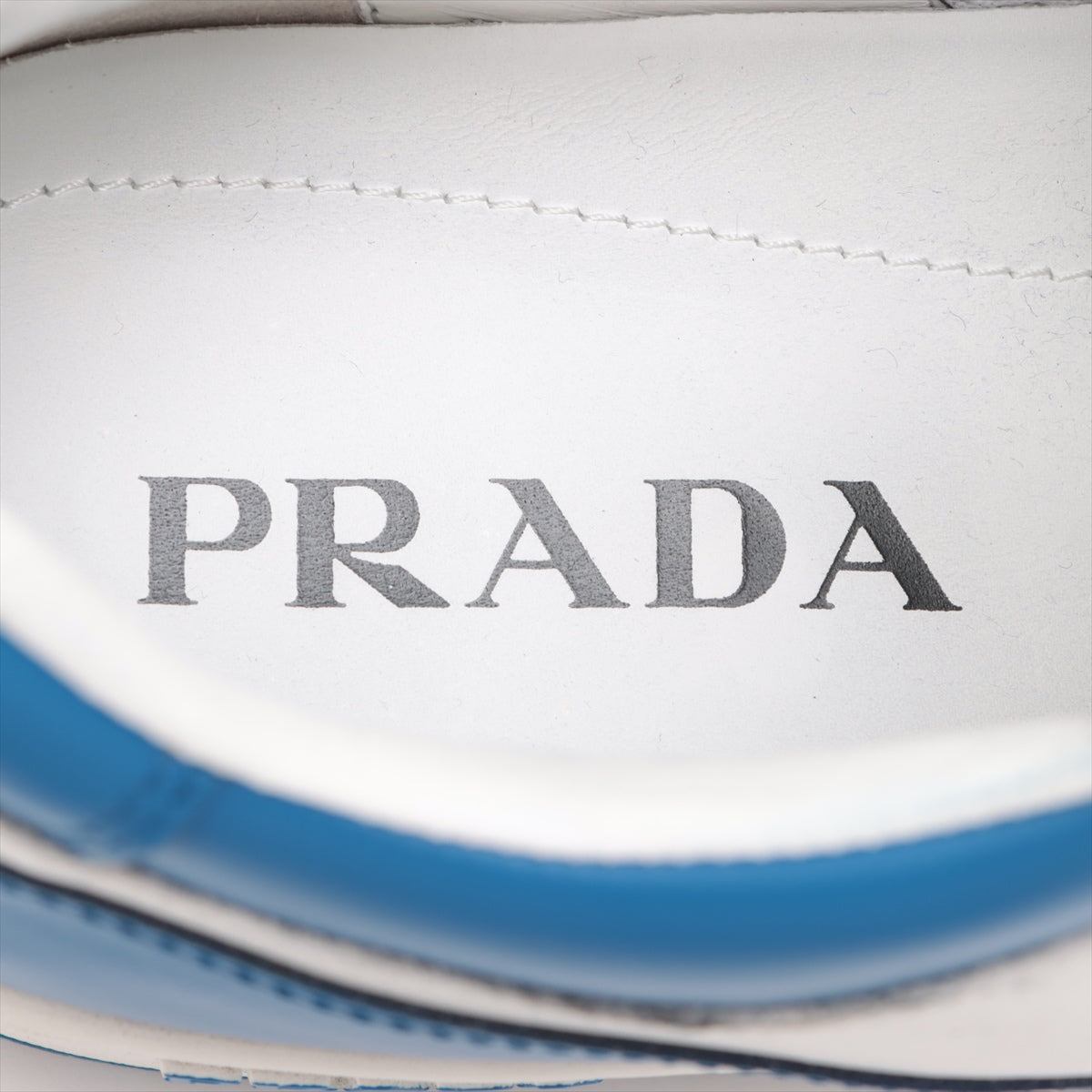 Prada Leather Trainers 7 1/2 Men Blue x White 2EE364 Triangle Logo Downtown