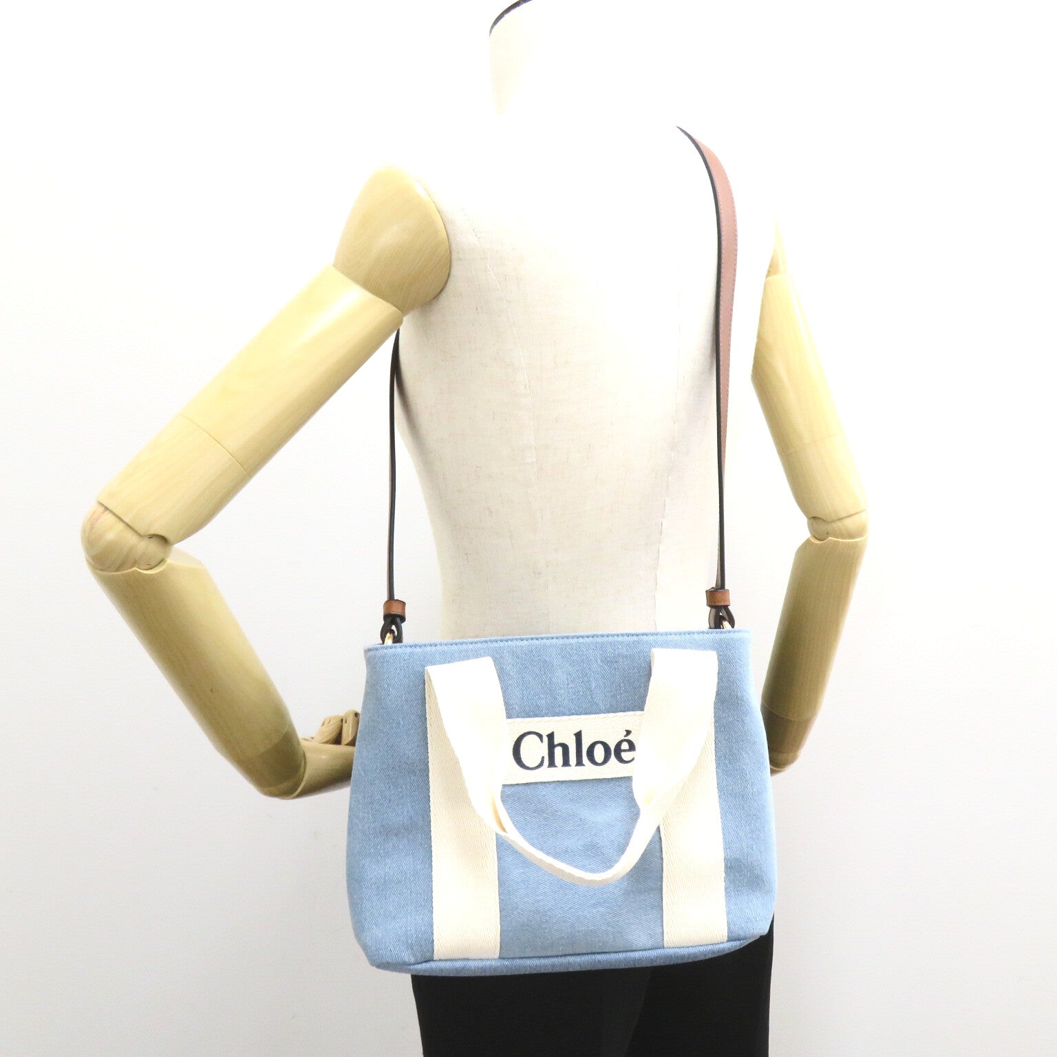Chloe Kids 2w Shoulder Bag 2way Shoulder Bag Denim Cotton  Blue / Ivory / Strip Brown C20046Z10