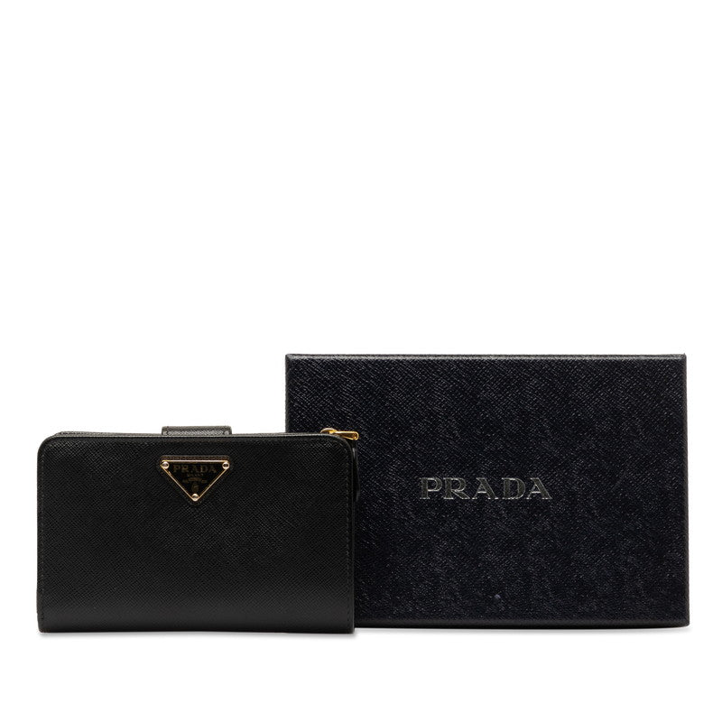 Prada Triangle Logo  Saffiano Two Fed Wallet 1ML225 Black Leather  Prada  Sapphi