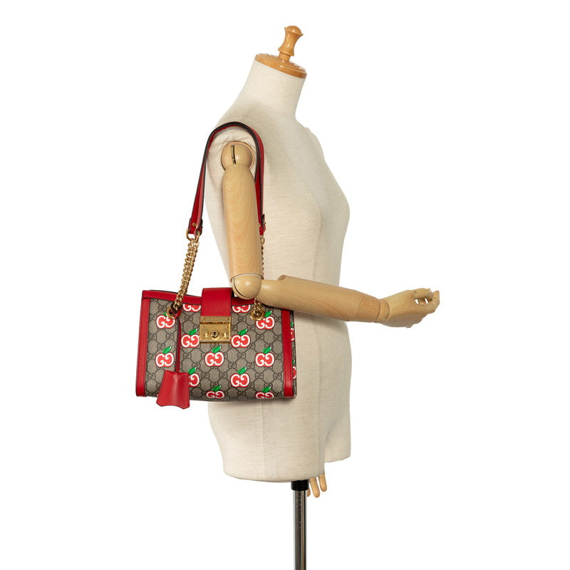 Gucci GG Supreme Apple Padlock Shoulder Bag 498156 Beige Red PVC Leather  Gucci