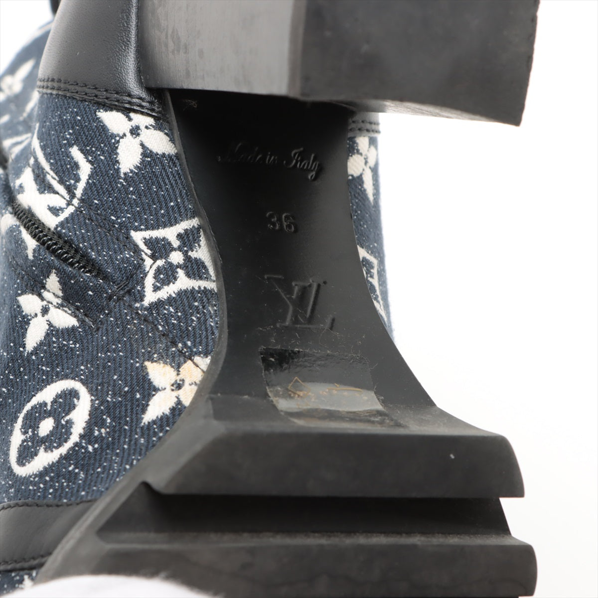 Louis Vuitton 21  Canvas x Leather Short Boots 36  Black x Navy MA1201 Monogram Lining Tree