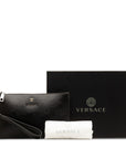 Versace Logo Silver G  Clutch Bag Clutch Black Leather Men Versace  VERSACE