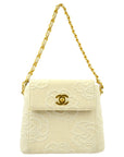 Chanel * White Canvas Camellia Straight Flap Handbag