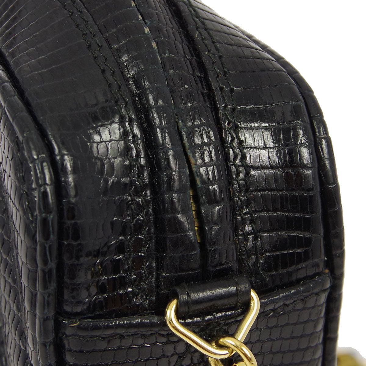 Chanel * 1989-1991 Black Lizard Camera Bag Small Shoulder Bag