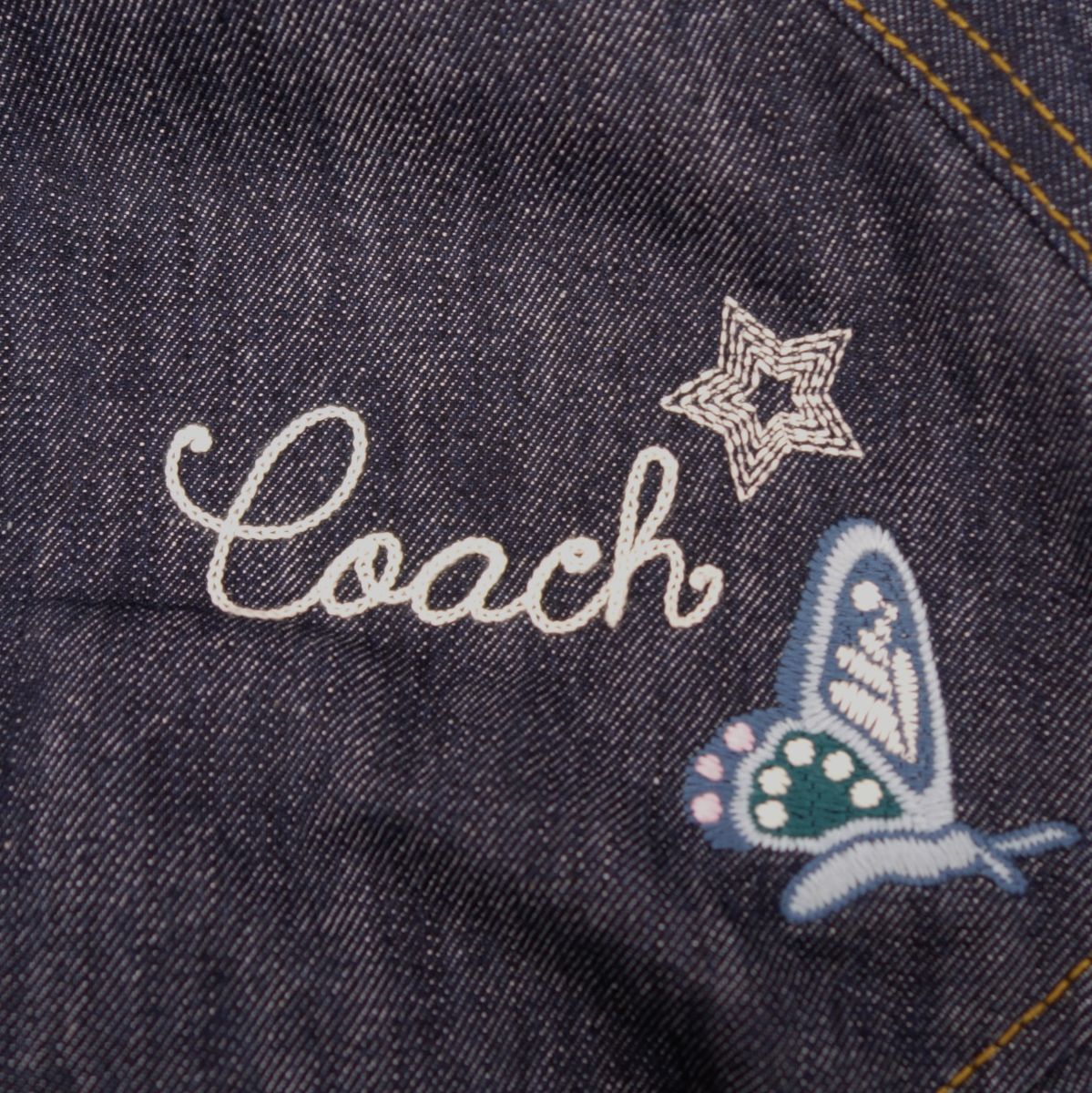 Coach Coach Jacket Bronze Stadium Jum Stajan City Jacket Denim Leather   XS Blue/White  Indigoblue/White