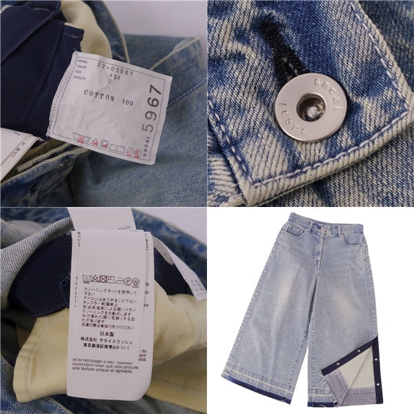 Sakai Sacai Pants 2022 22-05967 Denim Pants Jeans Wide Pants Side Slit Cut Off Bottoms  2 (M equivalent) Blue