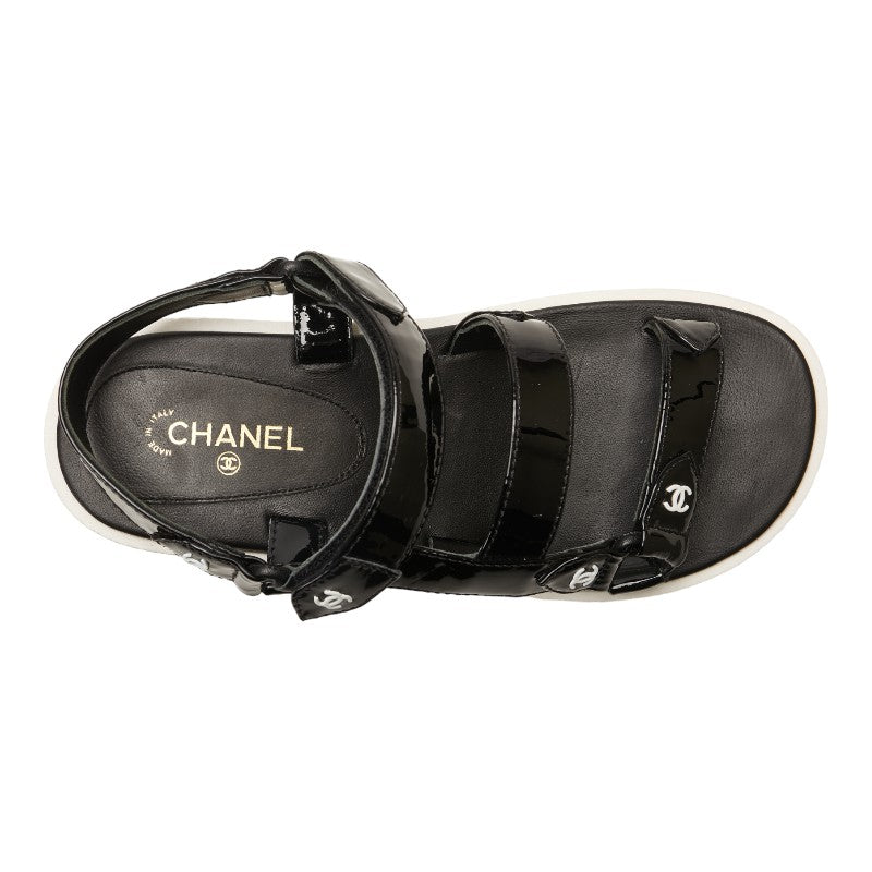 Chanel Coco Sandalss Size 36 Black White Leather Emmelie  CHANEL