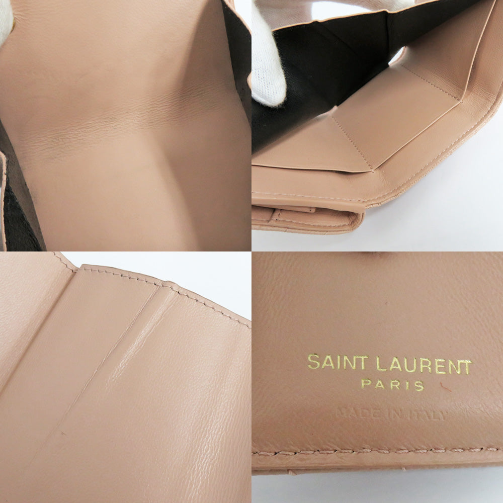 Saint Laurent Monogram Oligami Tenny Wallet  Green Leather 668274 Pearl Pink G  Three Folded Wallet Compact Mini