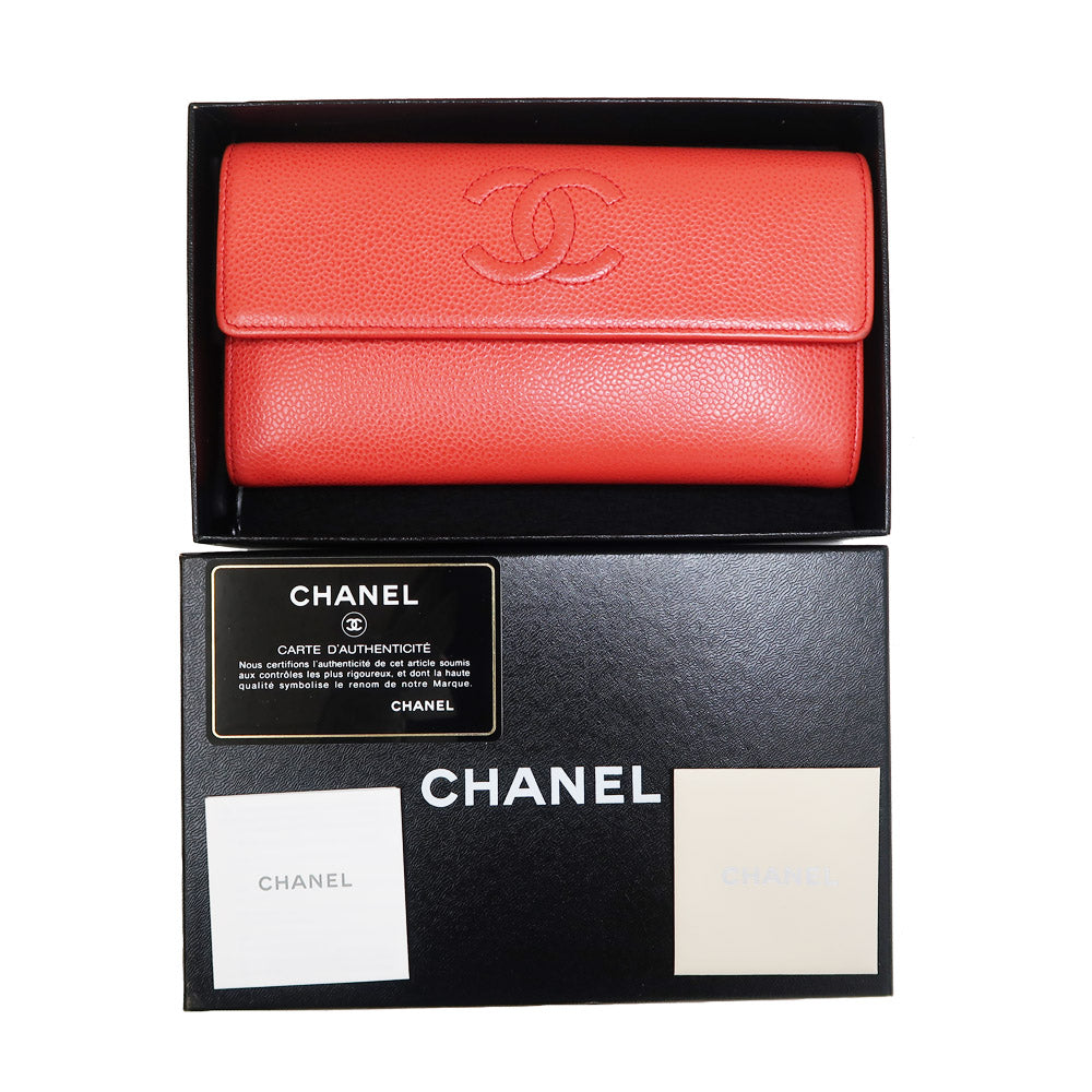 Chanel  Long Wallet Orange Caviar S