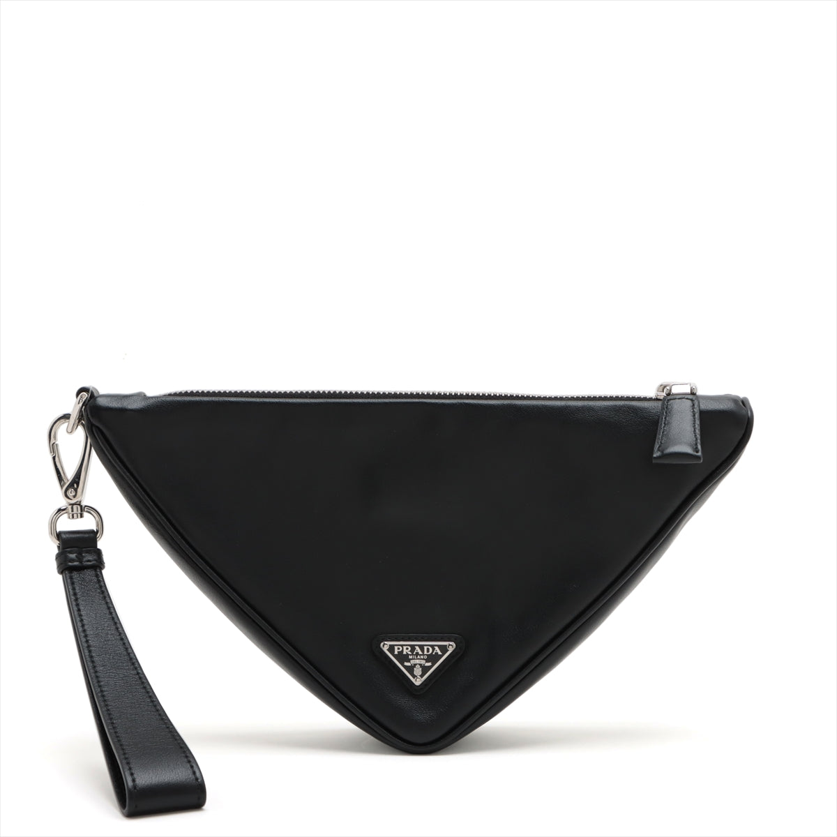 Prada Triangle Leather Clutch Bag Black