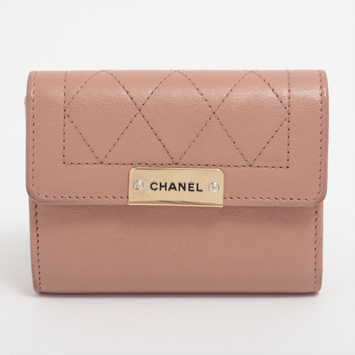 Chanel Logo Leather Coin Case Pink Beige G