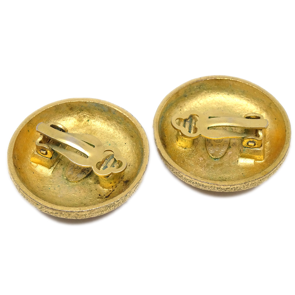 Chanel Button Earrings Gold Clip-On Large 95A