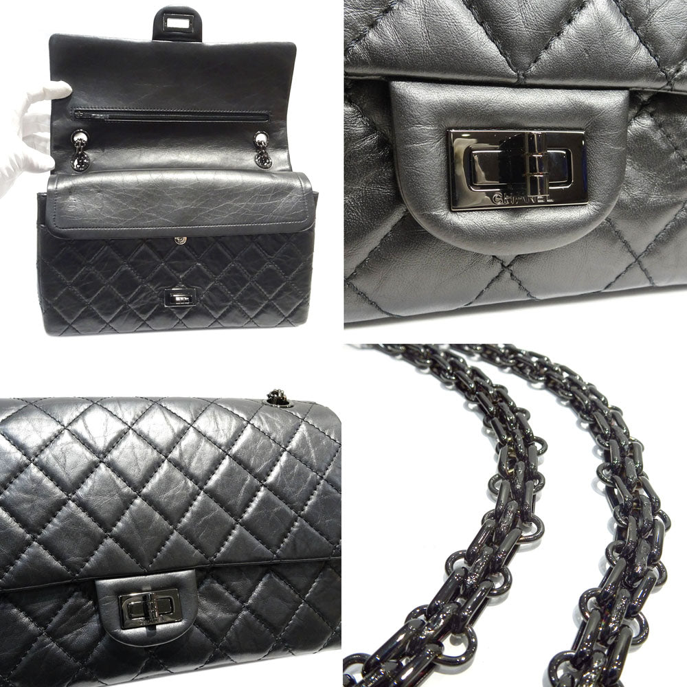 CHANEL 2.55  Handbag W Flap Matrasse A37587 Chain Sder Eddy  S Black G