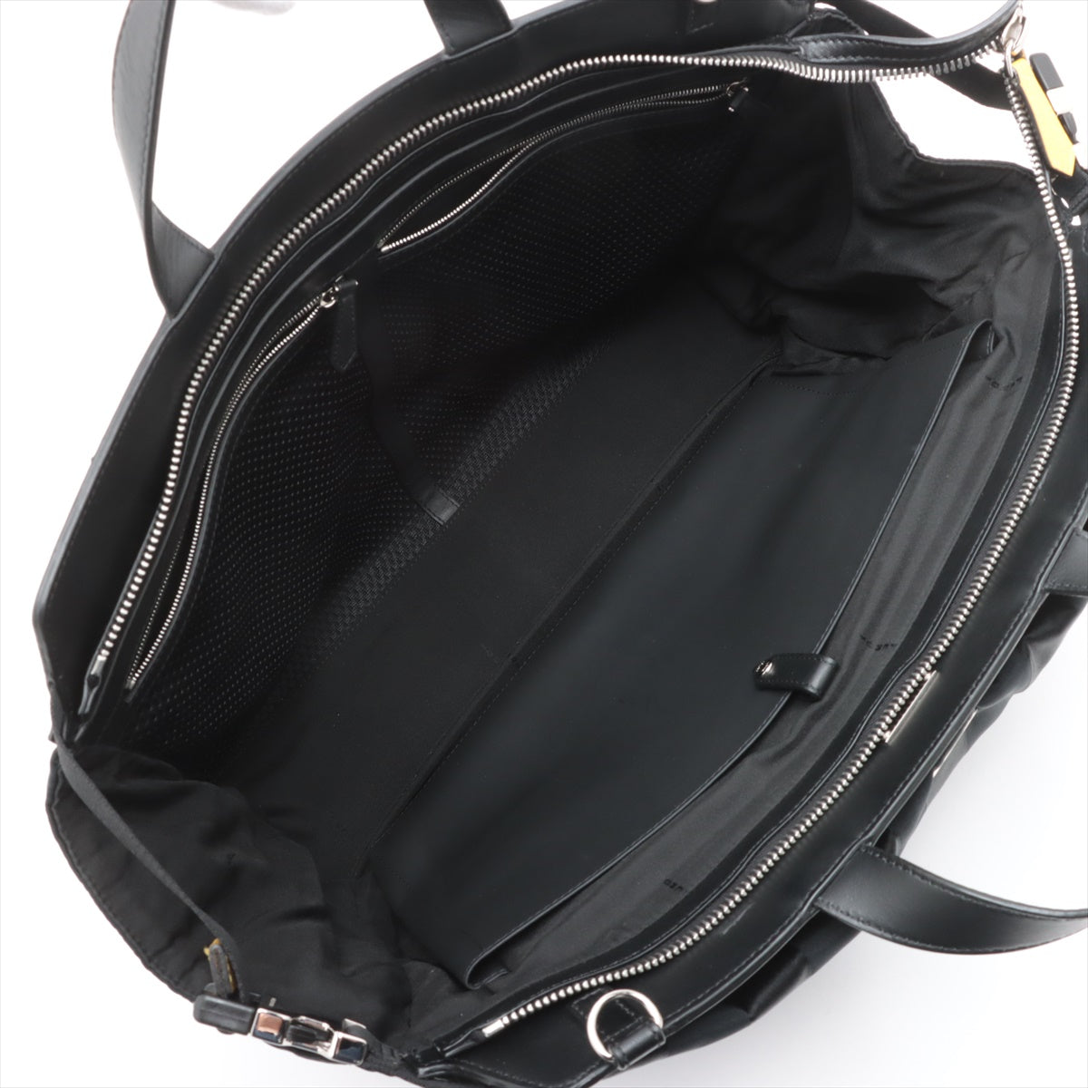 Fendi Peacebu Medium  Nylon x Leather 2WAY Handbag Black x Yellow 7VA501