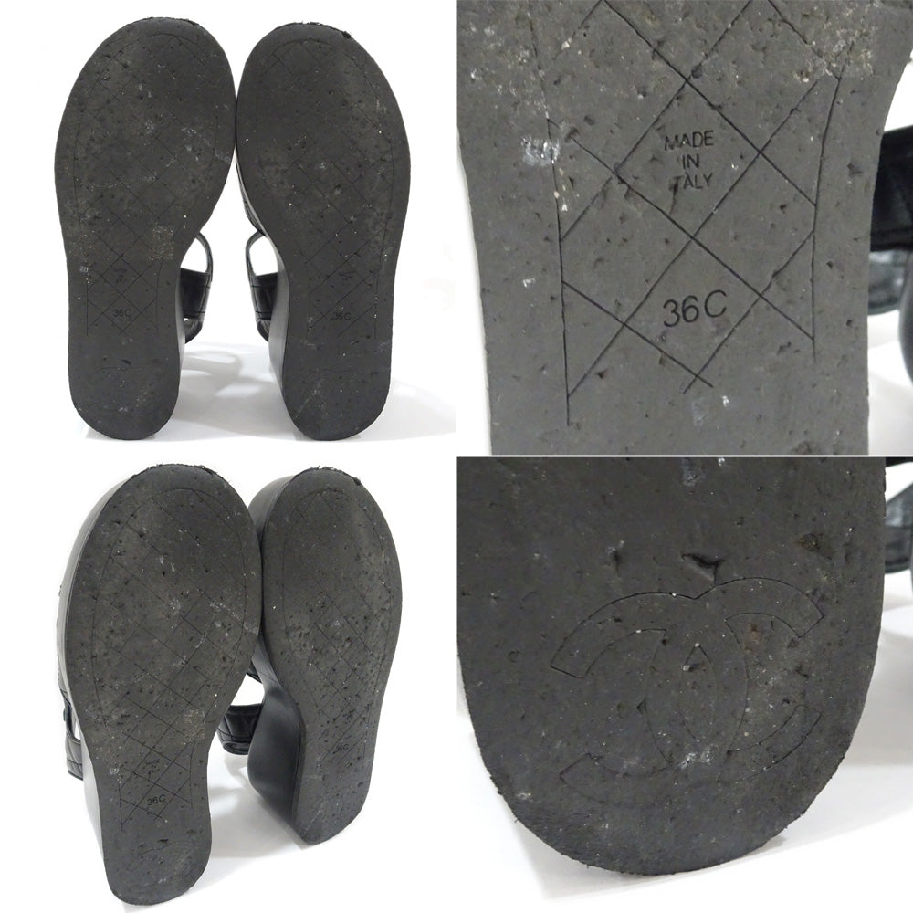 Chanel Sandals Coco Matrasse G39918 Leather Black Size 36C About 23.0cm Cocomark Shoes Shoes