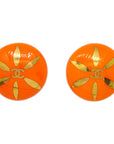 Chanel Button Earrings Clip-On Orange 97P